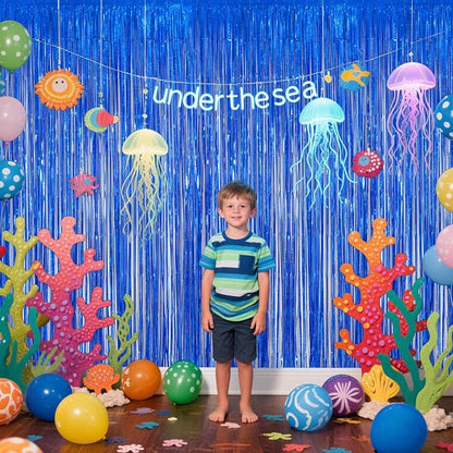 Navy Blue Foil Fringe Backdrop for Party Wall Decorations, Streamer Birthday - Image 2