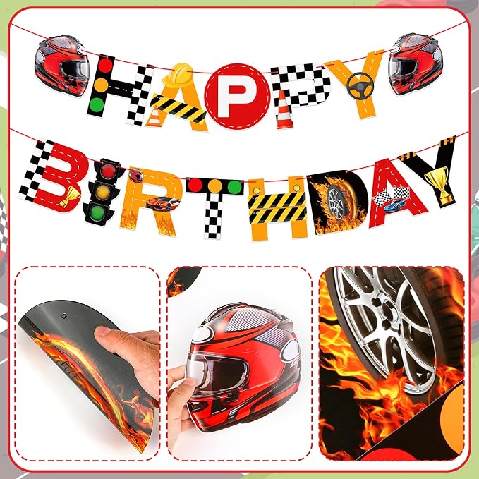 Racing Cars Happy Birthday Banner Racing Car Birthday Party Decorations Racing - Image 4