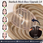 starluck Hair Toppers for Women Real Human Hair With Bangs, 100% Remy HumanHair Toppers for Women Hand-woven with Thinning,Cover Gray Roots,Adds Volume,Mixed Blonde And Brown