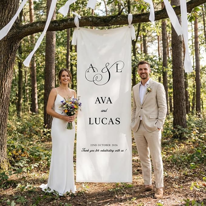 Wedding Welcome Sign Personalized Linen Fabric Banner - Image 3