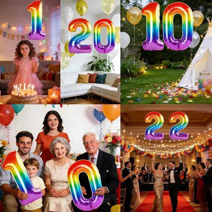 40 Inch Number 1 Balloons for 1st Birthday Party Decorations, 0-100 Rainbow - Image 7