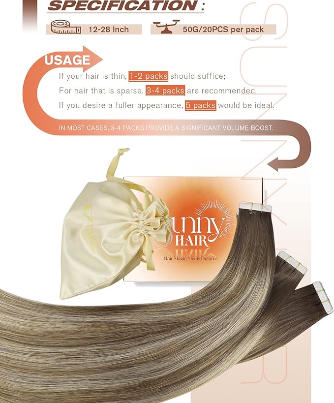 Hair Tape in Hair Extensions Real Human Hair Invisible Remy Hair Extensions Tape ins for Women Medium Brown Root to Platinum Blonde Balayage 12 inch 20Pcs 30G