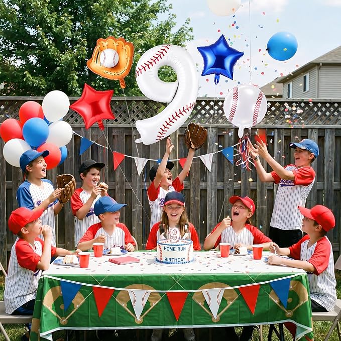 Jenaai Number 9 Baseball Balloons White Red and Blue Baseball Glove Balloons - Image 4