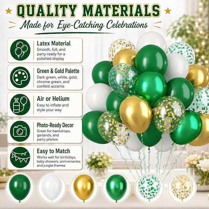 Green Gold Balloons 60PCS Metallic Gold Green - Image 7