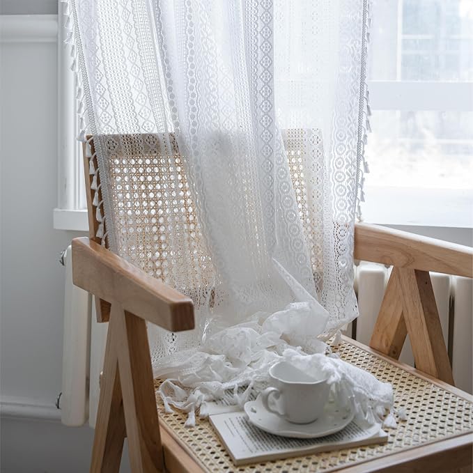 Sutuo Home Boho Curtains Crochet Lace Sheer Bohemian Stylish - Image 7