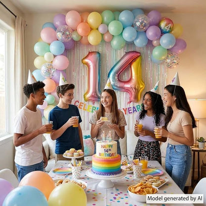 Rainbow Ombre Number 14 Balloon 40Inch Pastel Foil Decor - Image 3