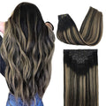 GOO GOO Clip in Hair Extensions Real Human Hair, Remy Human Hair Extensions Clip ins for Women, Natural Human Hair, 20inch 150g 7Pcs, 1B/16/1B Balayage Natural Black to Light Blonde