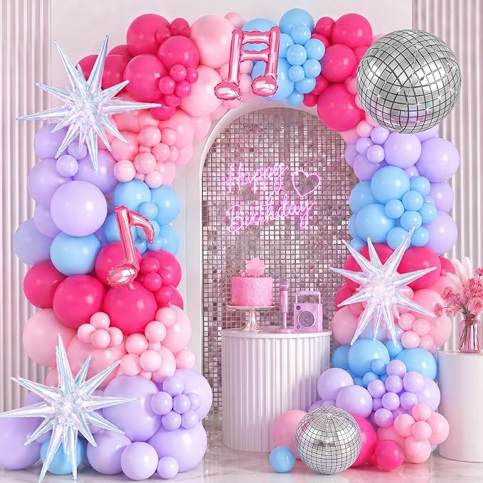 Kpop Music Balloon Arch Kit Pink Purple Hot Pink Pastel Blue Purple Balloons - Image 3