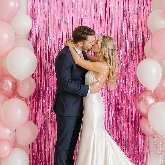 jijAcraft Pink Tinsel Foil Fringe Curtain, 3 Pack 3.2x6.5 Feet Pink Streamer - Image 4
