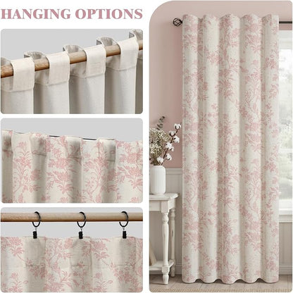 Pink Boho Floral 100% Blackout Curtains 84 Inch 2 Panels | Farmhouse Vintage - Image 7