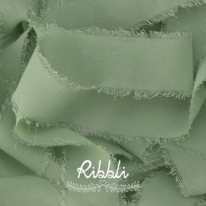 Ribbli Sage Green Ribbon 1 Inch x 3 Rolls Total 24 Yards Green Handmade Fringe - Image 2