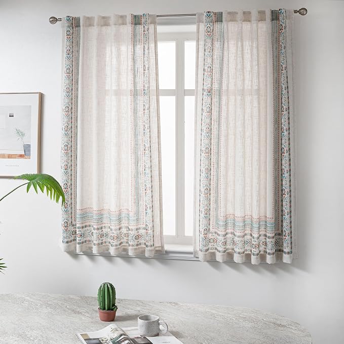 MYSKY HOME Living Room Curtains 72 inch Long 2 Panels Set Boho Semi Sheer Faux - Image 2
