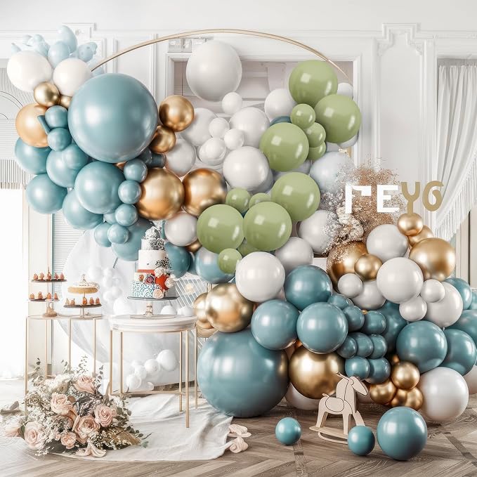 Dusty Blue Green Balloon Garland Kit, Slate Blue Haze Fog Blue Sage Green Beige - Image 6