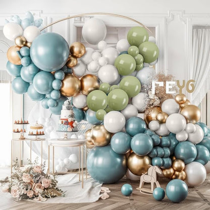 Dusty Blue Green Balloon Garland Kit, Slate Blue Haze Fog Blue Sage Green Beige - Image 6