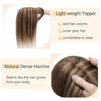 SEGO Hair Toppers for Women Real Human Hair With Bangs, 7 * 13CM Silk Base 100% Remy Human Hair Clip in Top Wiglet Hairpieces Add Volume -8 Inch/Medium Brown&Dark Blonde