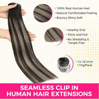 Lashey Seamless Clip in Hair Extensions Human Hair, 110g 7pcs Straight Balayage Natural Black to Light Blonde Highlighted Clip in Hair Extensions for Black Women 18 Inch