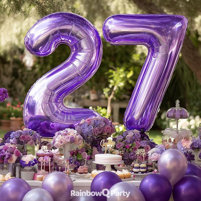 RainbowQ Purple 27 Balloon Number 40 Inch 0-40 Foil Large Balloons | Big Mylar - Image 3