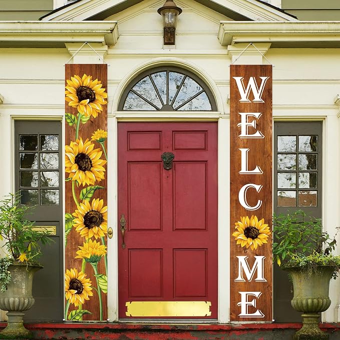 Tatuo Sunflower Welcome Hanging Banners Summer Porch Banners Flags Spring Door - Image 6