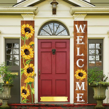 Tatuo Sunflower Welcome Hanging Banners Summer Porch Banners Flags Spring Door - Image 6
