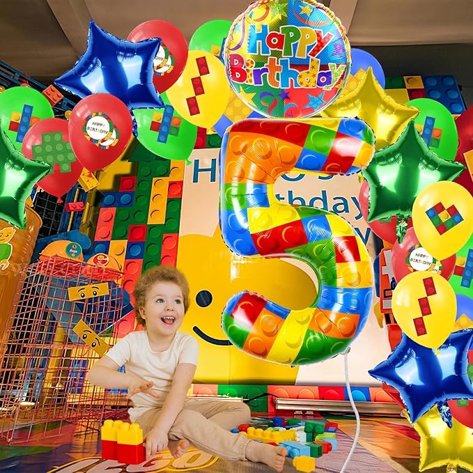 40 Inch Building Block Number Balloon Colorful Block Foil Balloons Block Themed - Image 3