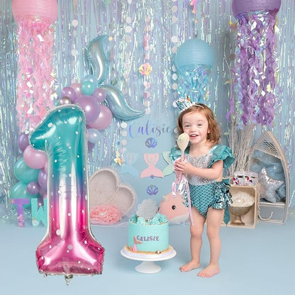 40 Inch Blue Pink Number 1 Balloon - Image 4
