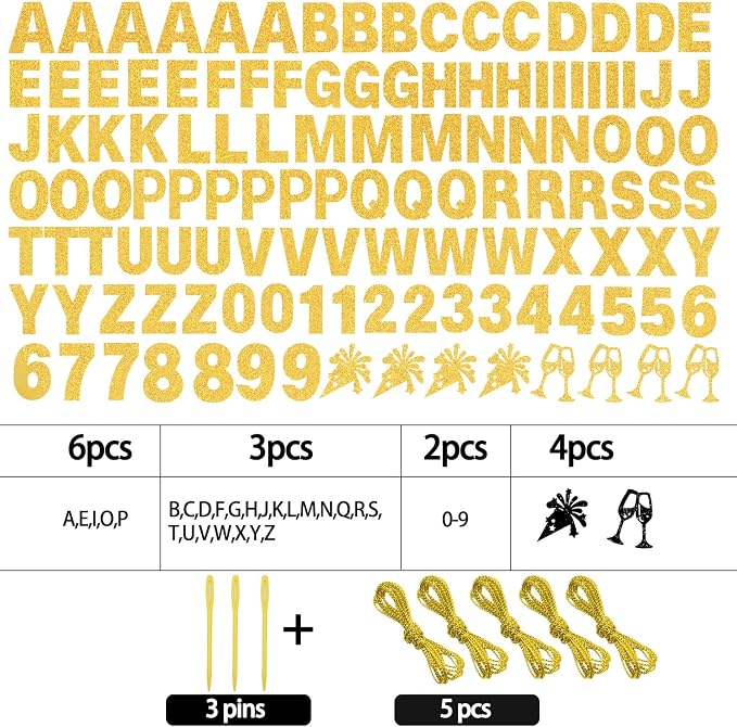 129Pcs DIY Custom Letter Banner Glitter Customizable Banner Kit 0-9 Numbers DIY - Image 2