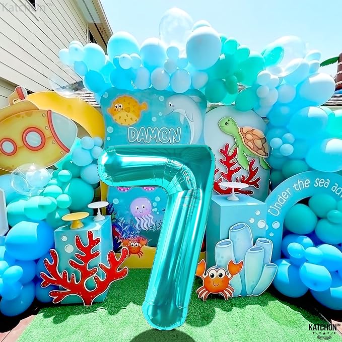 KatchOn, Aqua Blue 40 Inch Number 7 Balloon - Image 6