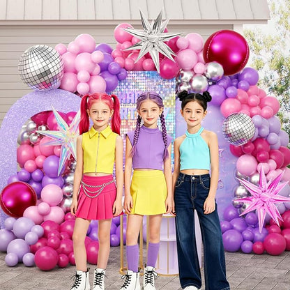 JOGAMS 172Pcs K-Pop Music Balloon Arch Kit, Metallic Silver Purple Pink - Image 6