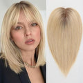 starluck Hair Toppers for Women with Bangs, 5"*5.5"Large Coverage Ombre Light Blonde 100% Real Human Hair Toppers for Women with ThinningHair,Cover Gray Roots