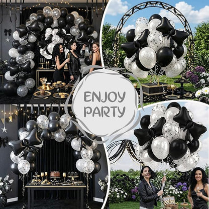 Black Bow Balloons, 12 Inch Black Pearl Transparent White Printed Balloons - Image 6