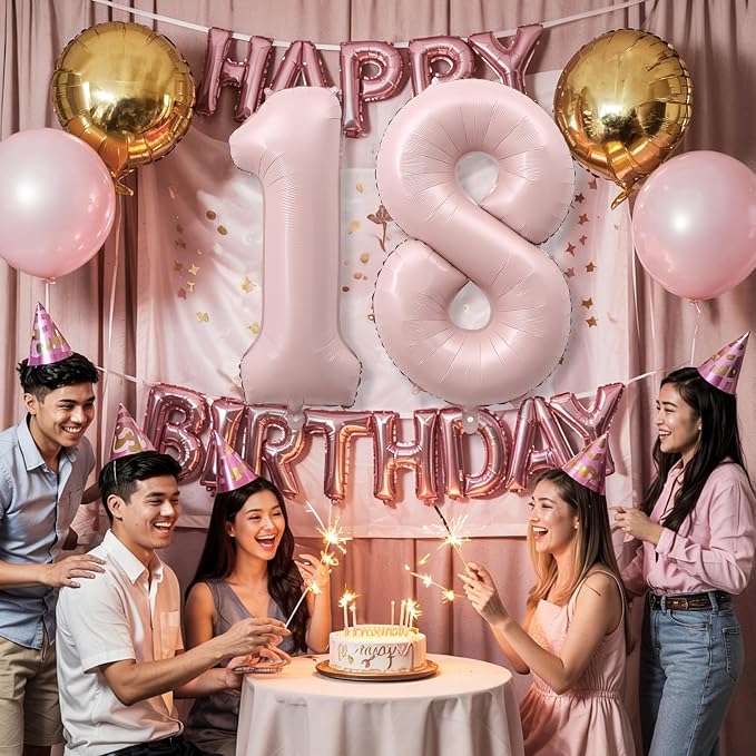 Pastel Pink 18 Balloon Numbers for Girls, Big Blush Pink Foil 1 & 8 Helium - Image 6
