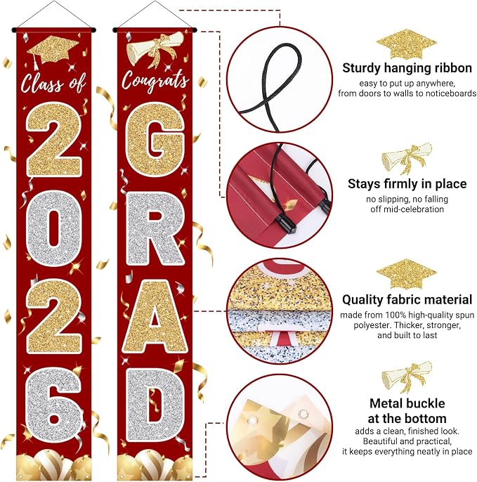 Graduation Decorations 2026, Class of 2026 Banner Congrats Grad | Porch Sign - Image 3