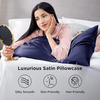 Bedsure King Size Satin Pillowcase Set of 2 - Navy Silky Pillow Cases for Hair and Skin with Envelope Closure, Similar to Silk Pillow Cases, Gifts for Women Men, 20x36 Inches, 2pcs