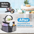 Mesh Shower Caddy – Portable Bathroom Organizer with 8 Pockets, Quick-Dry Hanging Shower Tote for College Dorm, Gym, Travel, and Shared Bathrooms – Black