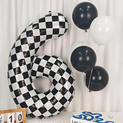 40In Black White Checkered Number 6 Balloon Race Car Digital Foil 6 Balloon | - Image 4