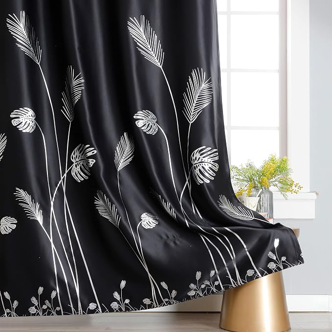 Wide Blackout Curtain for Sliding Door 100W x 84L Inch Silver Palm Tree - Image 4