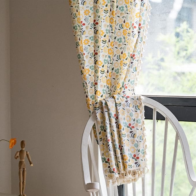 Sutuo Home Boho Curtain Semi-Blackout Colorful Florals Print Cotton Linen Fabric - Image 6