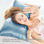BEDELITE Satin Pillowcase with Zipper, Airy Blue King Size Pillow Cases Set of 2, Super Soft and Cooling Similar to Silk Pillow Cases, Gift for Women Men(20x36 Inches)