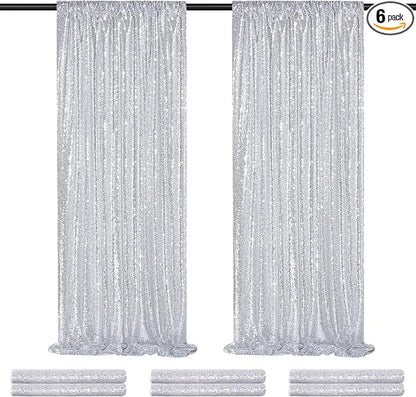 Silver Sequin Backdrop Curtains Drapes 6 Pieces 2ftx8ft Sparkly Christmas | by QueenDream