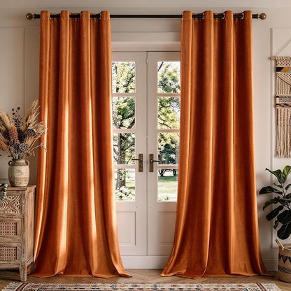 Velvet Burnt Orange Blackout Curtains 108 inch Length by ModernShinyVelvetCurtains