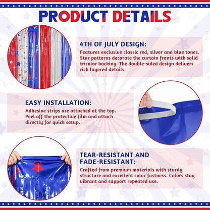 ZATAYE 2 Pack Red Silver Blue Foil Curtain Streamer Decorations | Red Silver - Image 3