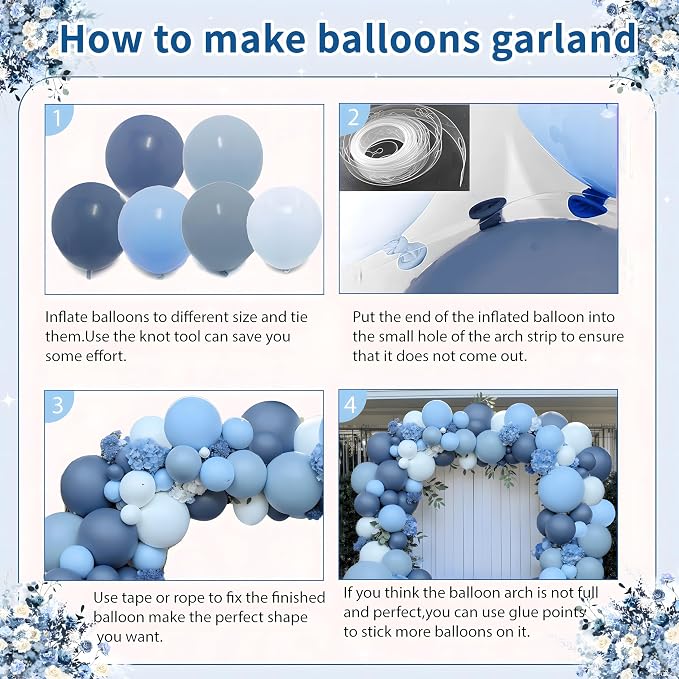 Dusty Blue Balloons Arch Kit, Double Stuffed, Party Decor | Dark Denim Blue - Image 4