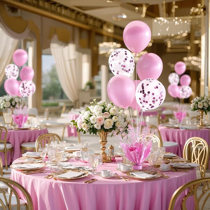 6 Set Pink Table Balloons Foil Spray Centerpiece - Image 4