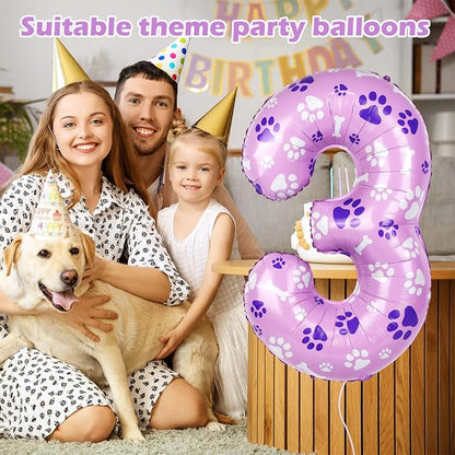 40 Inch Pink Dog Paw Balloons, Numeral 3 Birthday Balloons - Image 3