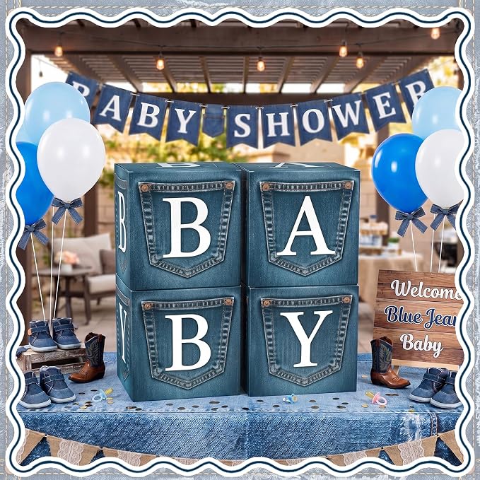 4 Pcs Blue Jean Baby Shower Decoration Party Boxes - Image 4