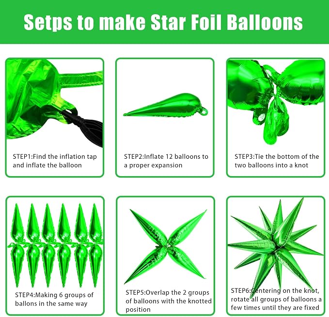 60Pcs Green Star Balloons Foil Cone Balloons Green Party Decorations - Image 3