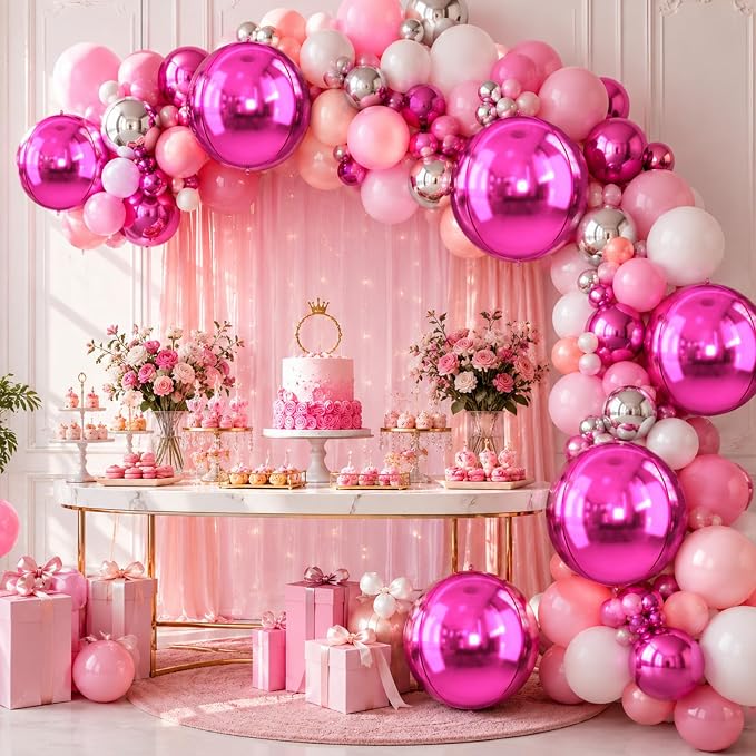 Hot Pink Round Foil Balloons, Metallic Hot Pink Brown Foil Baloon - Image 6
