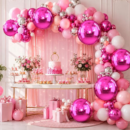 Hot Pink Round Foil Balloons, Metallic Hot Pink Brown Foil Baloon - Image 6