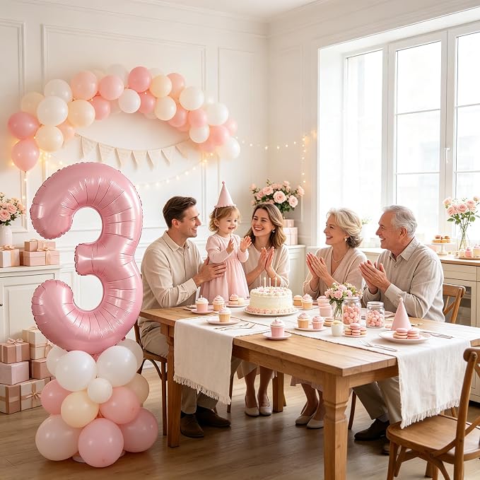 TONIFUL 40 Inch Pastel Pink Number 3 Balloons Large Foil 3rd Birthday Decor | - Image 5