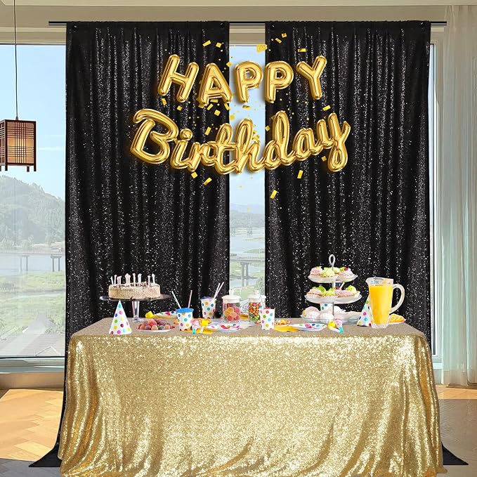 PartyDelight Black Sequin Backdrop Curtains 5x10ft 2 Panels | Sparkly 3mm - Image 9
